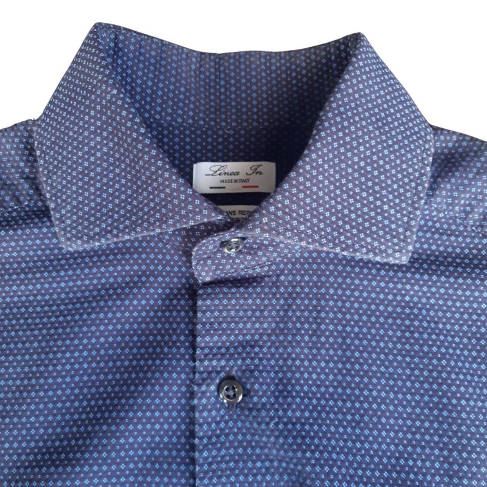 Linea In SZ 15 Slim Fit Woven Blue Button Up Non-Iron Men's Shirt